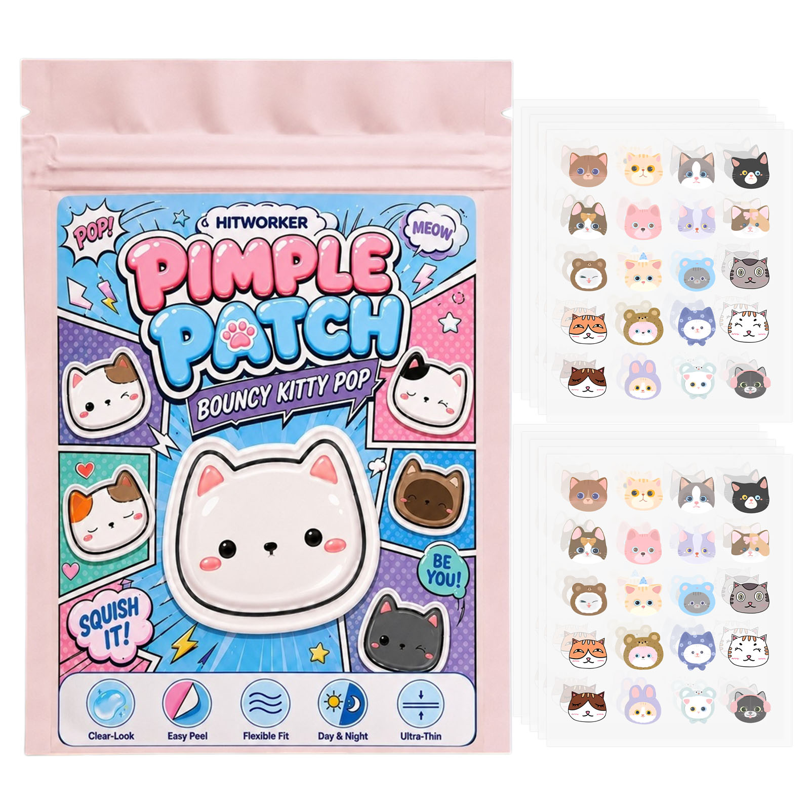 Skincare The Originote - 100pcs Cute Cat Pimple Patches, Hydrocolloid